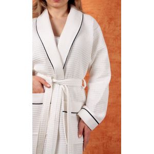 Betully ® - Unisex Wafelbadjas - Badjas van 100% Turks katoen - Wit - Wafelbadjas voor dames en heren - L/XL maat - Kamerjas - Sjaalkraag - Badjas voor dames - Badjas voor heren - Maat L / XL - Wit