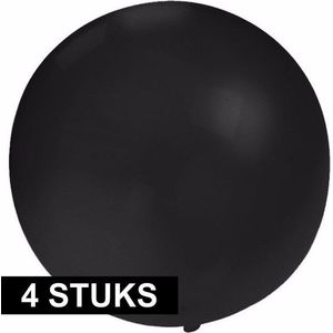 4x Grote ballonnen 60 cm zwart - Geschikt voor lucht of helium