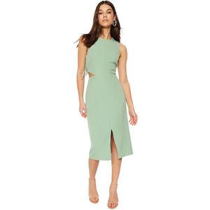 Trendyol Mint Body-Sit Taille Decolleté Mouwloze Midi Potloodrok Geweven Jurk Twoss23El02043