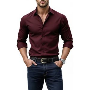 Getailleerd Overhemd Bordeaux Rood - Heren - Blouse - Maat S