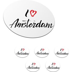 Onderzetters voor glazen - Rond - Amsterdam - Quotes - I love Amsterdam - 10x10 cm - Glasonderzetters - 6 stuks