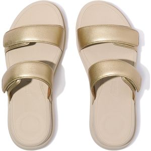 FitFlop - F-Mode Go Adjustable Flatform Two-Bar Slides - Platino - Polyester Bovenwerk, Microwobbleboard Tussenzool