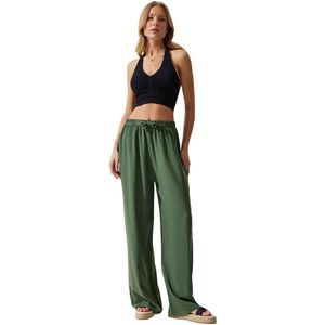 Happinessistanbul Kaki Zomerviscose Palazzobroek Voor Dames En00610