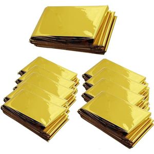 set van 10 stuks - Isolatiedeken - Reddingsdeken - Isoleerdeken - Overlevingsdeken - buiten, wandelen, kamperen - 160*210cm - goud - PET