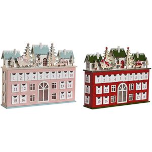 DKD Home Decor - Adventkalender - Hout - Rood - Roze - LED Licht - 2 Stuks