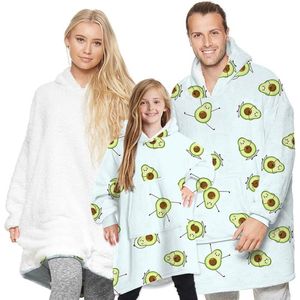 Oversized Pluche Hoodie Deken met Fleece, Lichtgroen Avocado Design, Voor Volwassenen en Kinderen