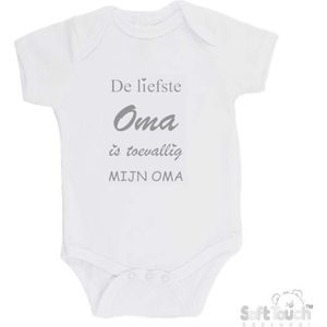 100% katoenen Romper ""De liefste oma is toevallig mijn oma"" Unisex Katoen Wit/grijs Maat 62/68