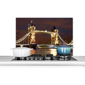 Spatscherm keuken - London - Tower Bridge - Verlichting - Brug - Licht - Spatwand fornuis - Achterwand - 90x60 cm - Aluminium