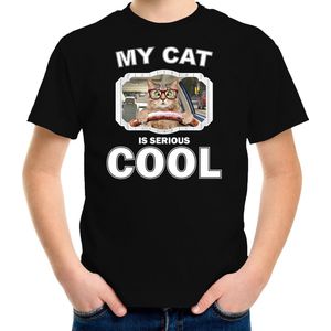 Auto rijdende kat rijdende katten t-shirt my cat is serious cool zwart - kinderen - katten / poezen liefhebber cadeau shirt - kinderkleding / kleding 122/128