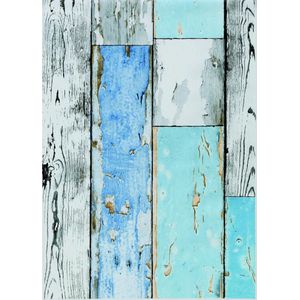 2x rollen decoratie plakfolie houten planken look blauw/grijs 45 cm x 2 meter zelfklevend - Decoratiefolie - Meubelfolie
