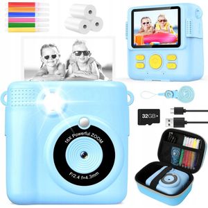 Multifunctionele kindercamera - Instant thermische printer - 32GB Opslag & 2.4 Inch Scherm - Blauw Model met Accessoires - Educatief Speelgoed