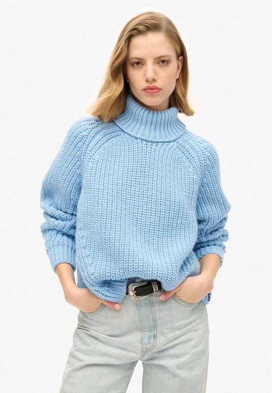 Superdry - Wijdvallende gebreide coltrui met stiksels - Dames - Sweaters