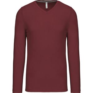Kariban Herenshirt met lange mouwen en V-hals Wine - M