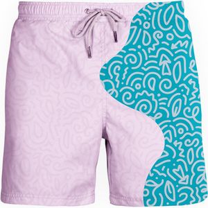 SEA'SONS - Zwembroek Jongens - Kleurveranderend - Doodle - Groen-Roze - Maat 128/134 (SEASONS - Kleur veranderend)