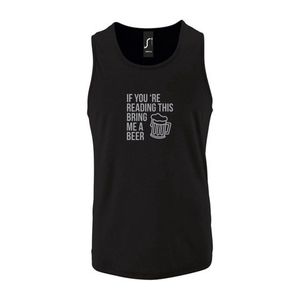 Zwarte Tanktop sportshirt met ""If you're reading this bring me a Beer "" Print Zilver Size XL
