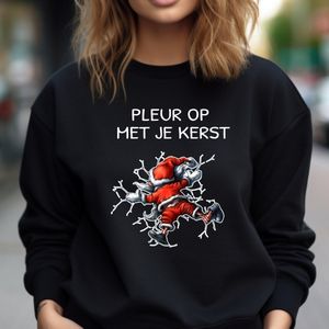 Foute kersttrui- Pleur op met je kerst- unisex- maat L- zwarte sweater. kerstoutfit