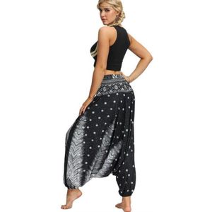 *** Yoga Pants - Loose Women High Waist - Boho Jumpsuit Harem Pants Gym - Zwart/Wit - Maat M - van Heble® ***