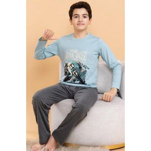 Jongen Pyjama - Pyjamaset - Katoen - Blauw - RacerMotor - 8010 _ 11-12 jaar