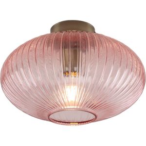 Olucia Charlois - Design Plafondlamp - Aluminium/Glas - Goud;Roze - Ovaal - 30 cm