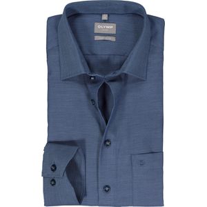 OLYMP comfort fit overhemd - structuur - marine blauw - Strijkvrij - Boordmaat: 41