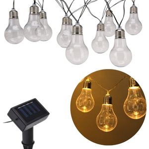 Solar Lichtsnoer - Fairy Lights - Lichtslinger voor Binnen en Buiten - Kerst Verlichting - Tuinverlichting - Feestverlichting Zonne Energie - Solar Buitenverlichting - Solar Tuinverlichting - Warm Wit - 10 LED Bolletjes - 4 Meter