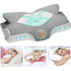 orthopedisch kussen van traagschuim, uitneembaar ergonomisch nekkussen voor hals schouderpijn, neksteunkussen voor zijslaper (Grijs 53.8 x 33 x 11/9cm)