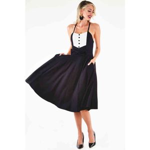 Voodoo Vixen - Hessy with contrast pleated panel and bow detail Flare jurk - S - Zwart