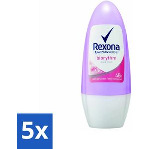 5 x Rexona - Biorythm - Deo Roll-on - Anti-transpirant - Anti-perspirant - 50 ml - Biologische Ritme - Roll-on - Alcoholvrij - Huidvriendelijk