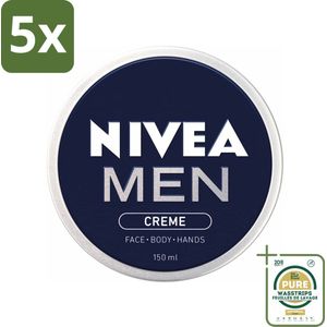 5 x NIVEA MEN - Crème - Bodycrème - 150 ml - Grootverpakking - Crème Voor Mannen - Crème Voor Gezicht - Crème Voor Lichaam - Crème Voor Handen - Dagcrème