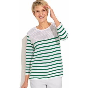 Gestreepte trui met opengewerkt breisel en ronde hals