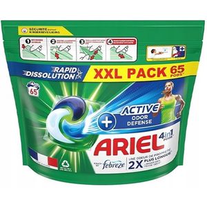 Ariel 4in1 Pods Active Odor Defense – 65 Wasbeurten – XXL Pack – Krachtige Vlekverwijdering & 2x Langere Frisheid
