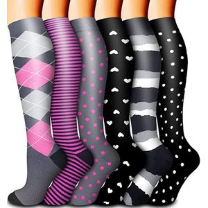 6-Paar Compressiekousen - Compressiekousen - Sportondersteunende sokken - Beenvormende sokken - Reissokken - Bloemenmotief - Verkrijgbaar in de maten S/M - Perfect voor sportbescherming en dagelijks woon-werkverkeer - Veelkleurig