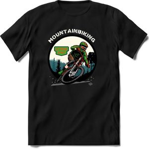 Mountainbiking | TSK Studio Mountainbike kleding Sport T-Shirt | Groen - Oranje | Heren / Dames | Perfect MTB Verjaardag Cadeau Shirt Maat M