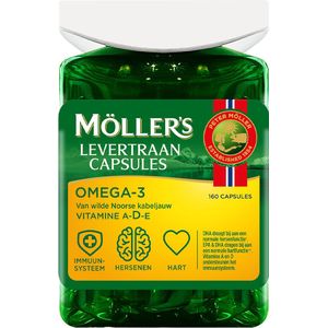 Möller’s Omega-3 Levertraan - 160 capsules - Omega-3 capsules – Levertraancapsules – Levertraan met vanillesmaak