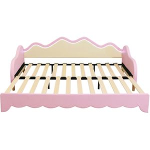 Gotagee Gestoffeerd bed 90(180)x190cm, 2-in-1 slaapbank, kinderbed van kunstleer met LED-verlichting, met lattenbodem, roze