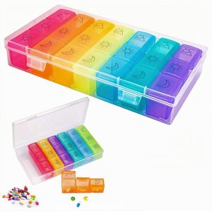 Reisvriendelijke pillendoos 7 dagen met grote compartimenten en stevig ontwerp, wekelijkse pillenorganizer 3 keer per dag, draagbare medicijnherinnering voor vitamines/visolie/supplementen