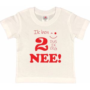 T-shirt Kinderen ""Ik ben 2 dus ik zeg NEE!"" | korte mouw | Wit/rood | maat 98/104 (XXS)