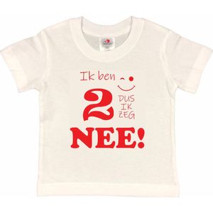 T-shirt Kinderen ""Ik ben 2 dus ik zeg NEE!"" | korte mouw | Wit/rood | maat 98/104