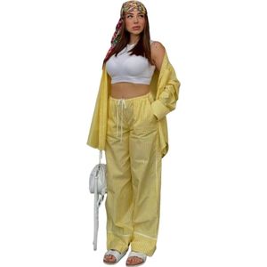 Tweedelige Outfit Zomer Geel - Dames - Vakantie Lounge - Oversized - Blouse - Gestreept