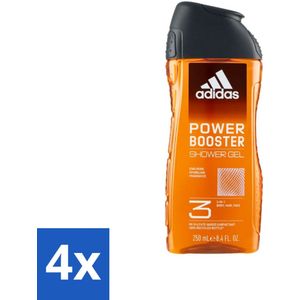 Adidas - 3-in-1 Douchegel - Power Booster - Sprankelende Geur - Gerecyclede Verpakking - 250 ml - Voordeelverpakking - 4 stuks