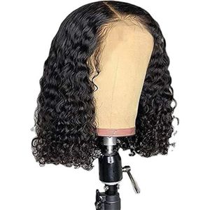 150% Dichtheid Watergolf Roos Netto Pruiken - Korte Bob 14 Inch 300g Krullend Menselijk Haar Pruik voor Zwarte Vrouwen Wear and Go Lijmloze Pruik