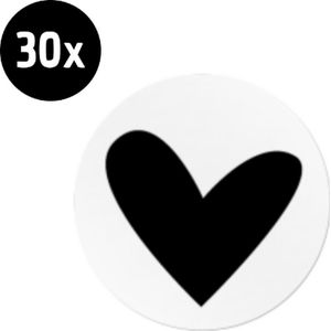 30x Sluitsticker Hart | Wit | Zwart | 35 mm | Sluitzegel Hartje | Sluitsticker | Chique inpakken | Traktatie - Verjaardag - Feest | Trouwkaart | Geboortekaart