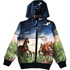 Kinder vest, hoodie, met paarden print, blauw, maat 98/104, horses, kind, ZEER MOOI!