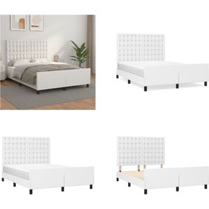 vidaXL Bedframe met hoofdbord kunstleer wit 140x190 cm - Bedframe Met Hoofdbord - Bedframes Met Hoofdborden - Bedframe - Bed