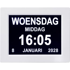 Dementieklok Digitale klok Wit - Kalenderklok Seniorenklok Klok met datum dag en tijd - Inclusief afstandsbediening Kunststof Stil uurwerk