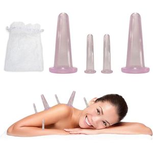 Inovra Plus - Cupping glazen anti-cellulitis massagebekers siliconen cups voor gezicht 4 stuks met vacuüm zuigkracht