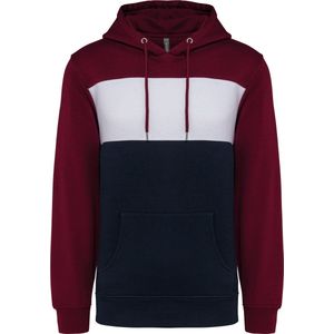 Kariban Driekleurige unisex sweater met capuchon K4016 - Wine / White / Navy - L