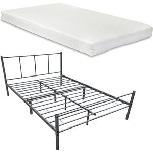 Metalen bedframe Sylvia - Met matras - 120x200 cm - Donkergrijs - Modern design