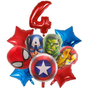 Superhelden Verjaardag Versiering - Leeftijd: 4 jaar - Superhelden Ballonnen - 10 delig - Superhelden Kinderfeestje - Superhelden Feestpakket - Folieballon / Heliumballon / Leeftijdballon - Superhelden XL Ballon - Feestversiering - Hoera 4 jaar!
