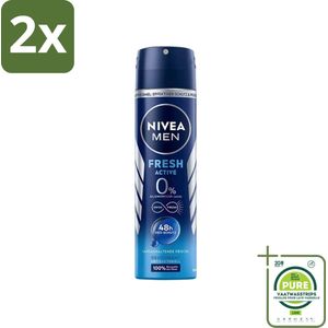 Nivea - Men - Deo Spray - Fresh Active - 48 Uur Lang Werkend - 150 ml - Voordeelverpakking - 2 stuks - Deodorant spray - Zweetvermindering